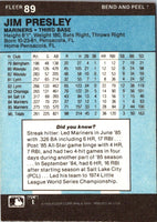 1986 Fleer Star Stickers Jim Presley #89