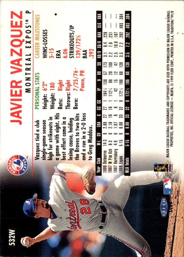 1999 Fleer Tradition Warning Track Collection Javier Vazquez