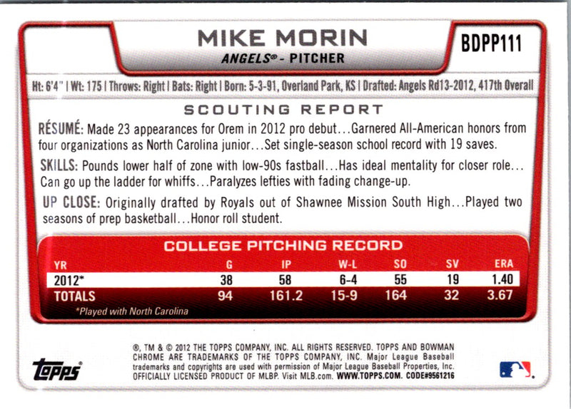 2012 Bowman Draft Picks & Prospects Mike Morin