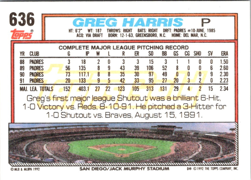 1992 Topps Greg Harris