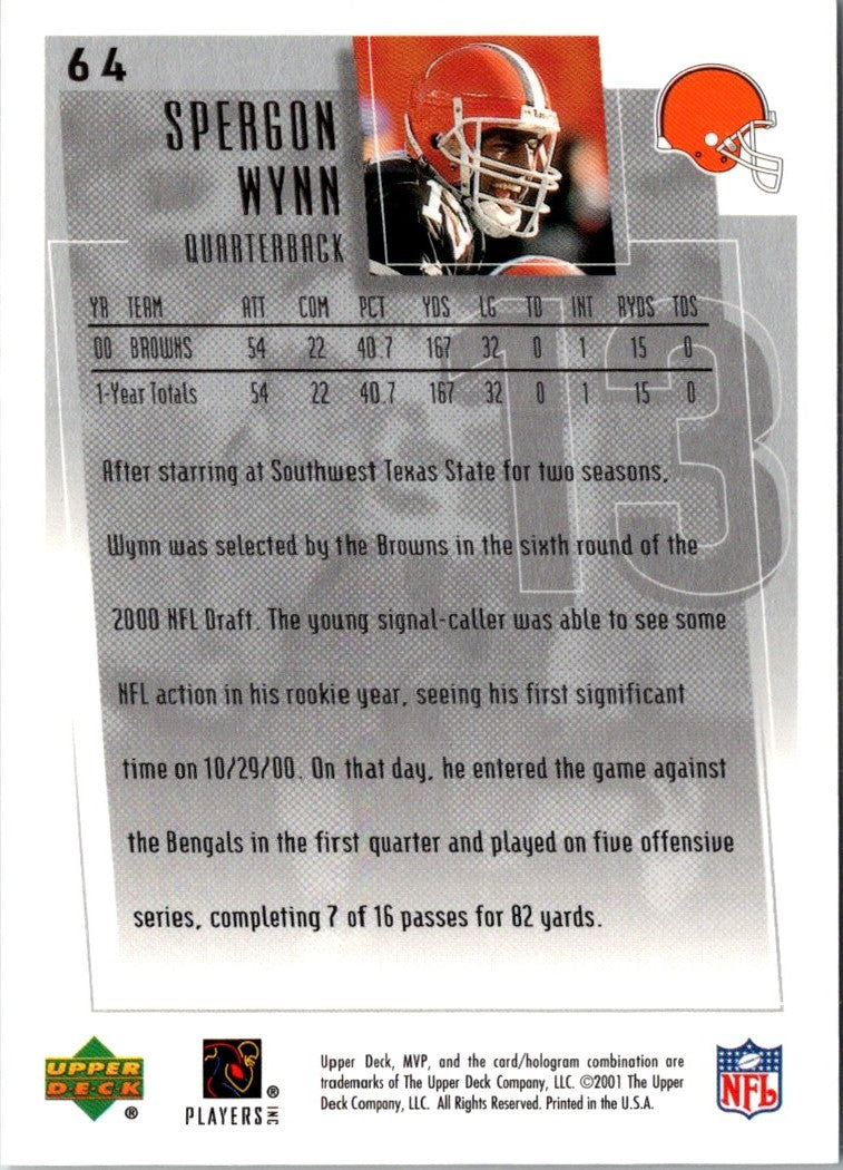 2001 Upper Deck MVP Spergon Wynn