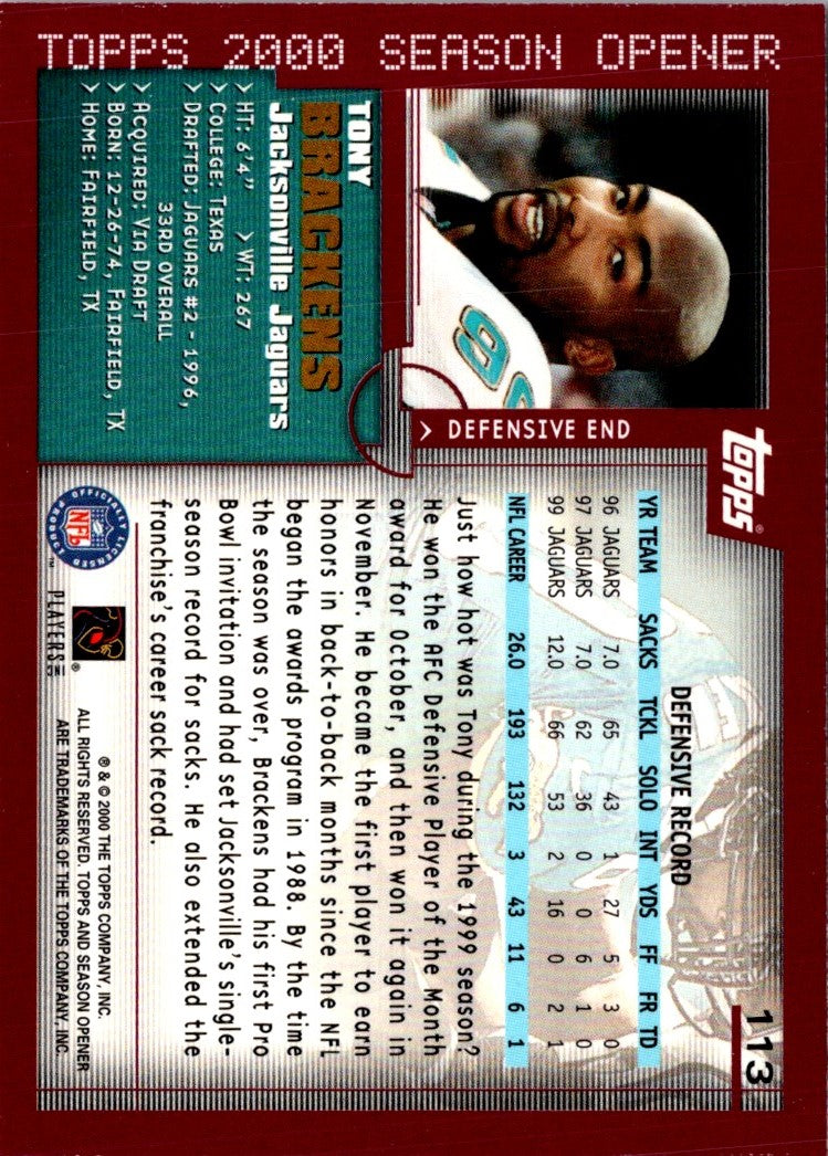 2000 Topps Season Opener Tony Brackens