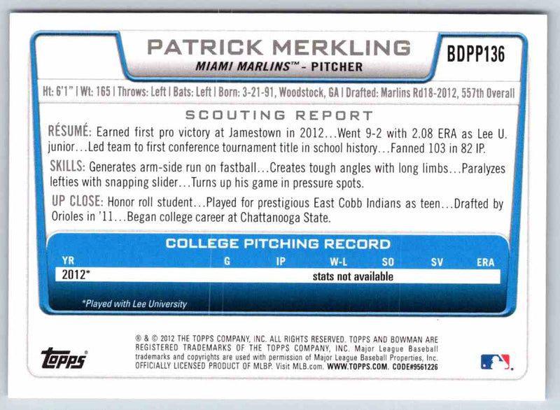 2012 Bowman Patrick Merkling