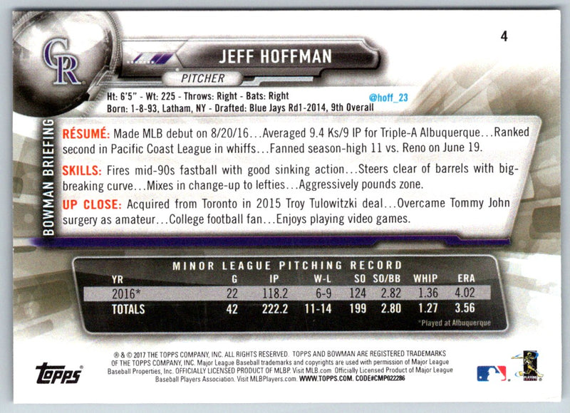 2017 Bowman Jeff Hoffman