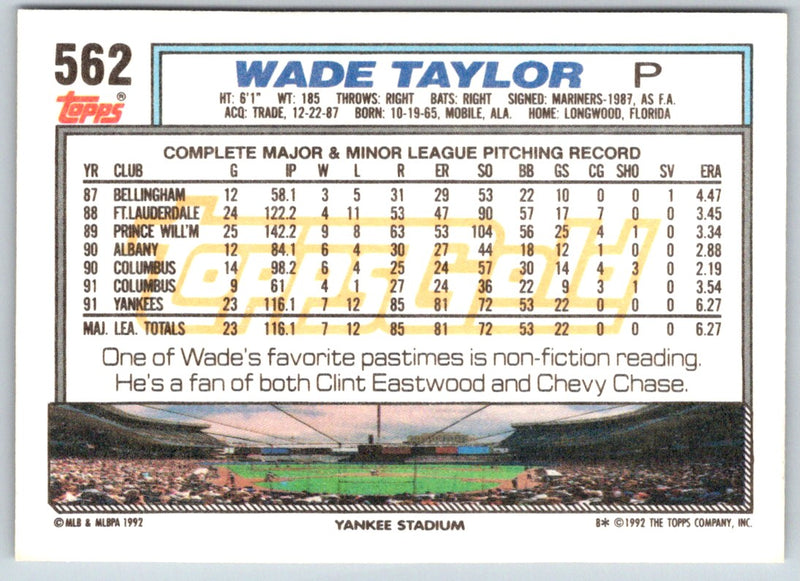 1992 Topps Wade Taylor