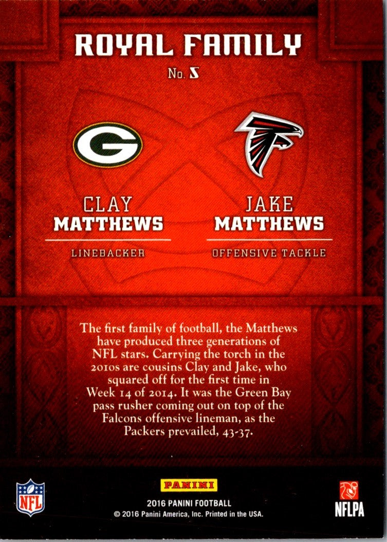 2016 Panini Royal Family Clay Matthews/Jake Matthews