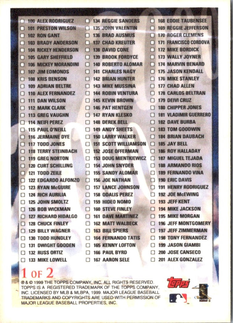 2000 Topps Checklist Series 1 Checklist Checklist 1 of 2