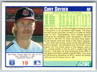 1991 Score Cory Snyder #19