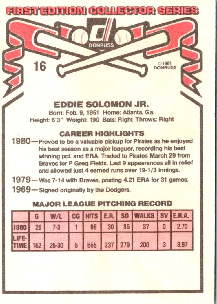 1981 Donruss Eddie Solomon