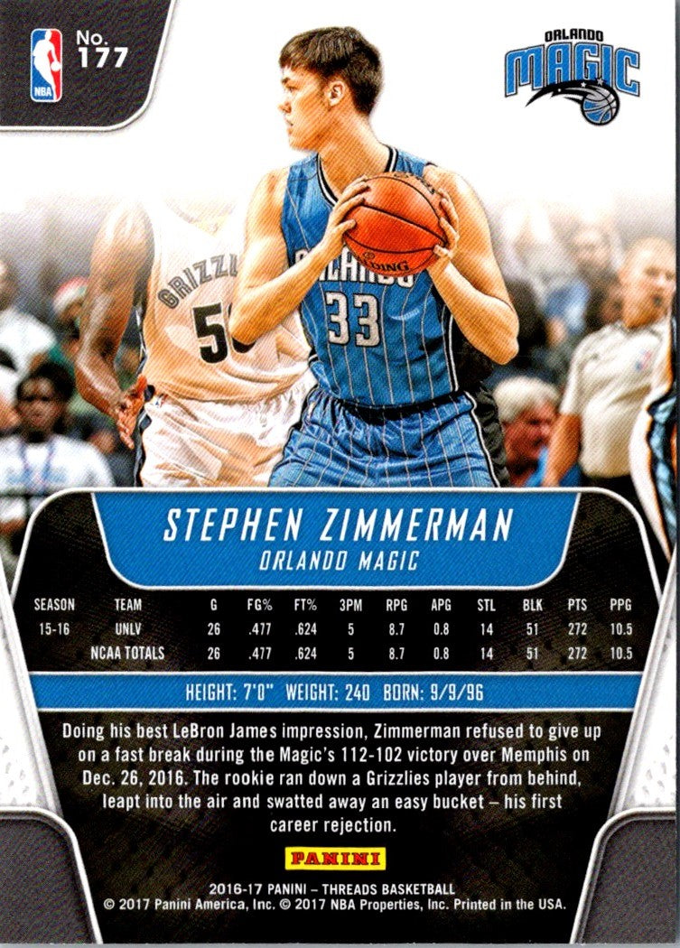 2016 Panini Threads Stephen Zimmerman