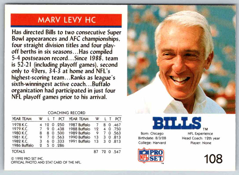 1992 Proset Marv Levy