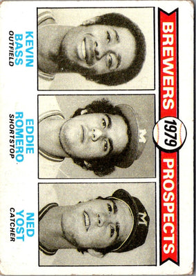 1979 Topps Brewers Prospects - Kevin Bass/Ed Romero/Ned Yost #708 Rookie