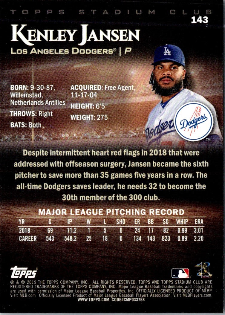 2019 Stadium Club Kenley Jansen