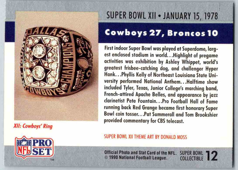 1990 Pro Set Super Bowl Collectibles Super Bowl X