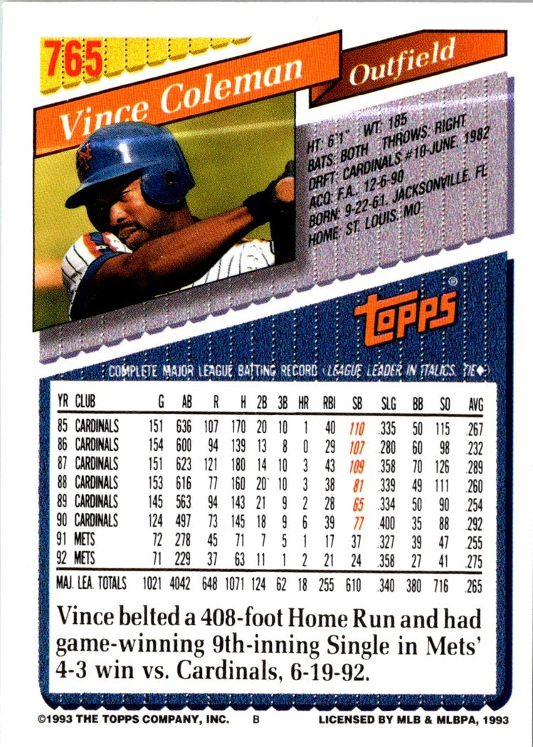 1993 Topps Gold Vince Coleman