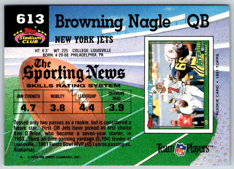 1992 Topps Stadium Club Football Browning Nagle