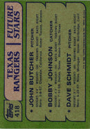 1982 Topps Rangers Future Stars - John Butcher/Bobby Johnson/Dave Schmidt