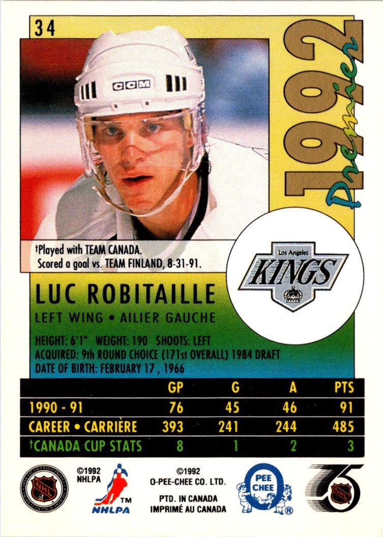 1991 O-Pee-Chee Premier Luc Robitaille