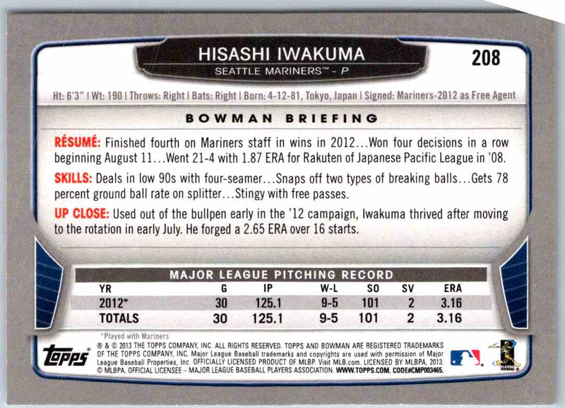 2013 Bowman Hisashi Iwakuma