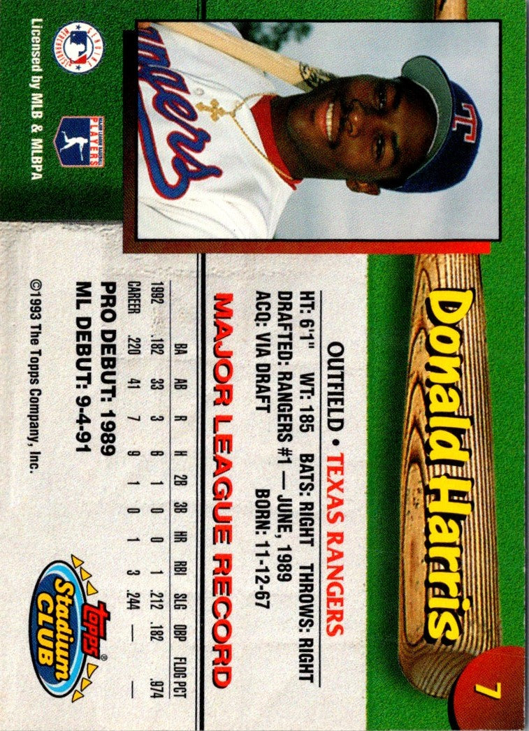 1993 Stadium Club Texas Rangers Donald Harris