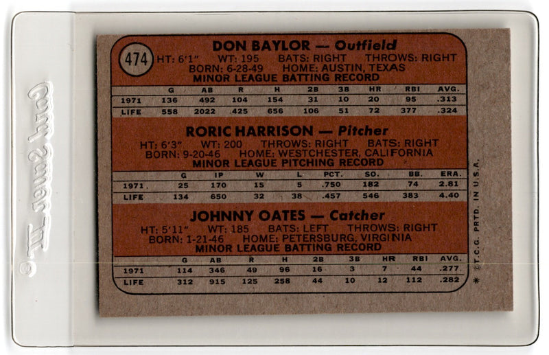 1972 Topps Orioles Rookies - Don Baylor/Roric Harrison/Johnny Oates