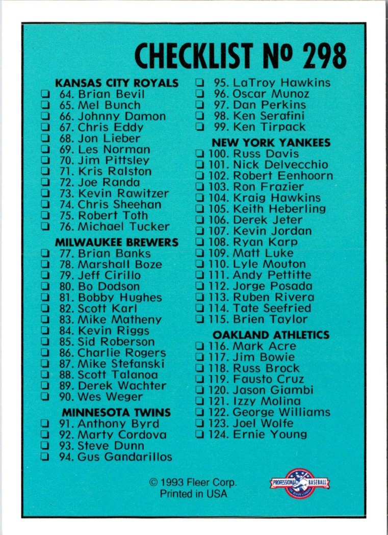 1993 Fleer Excel Checklist