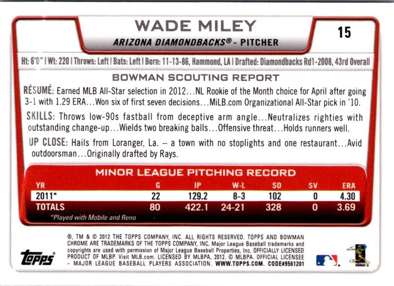 2012 Bowman Draft Picks & Prospects Chrome Wade Miley