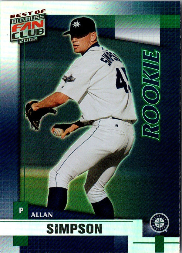 2002 Donruss Best of Fan Club Allan Simpson #260 Rookie 0763/1350