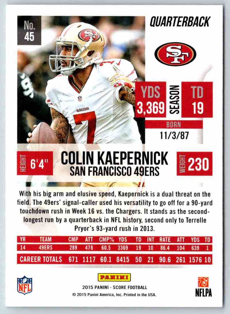 2015 Score Colin Kaepernick