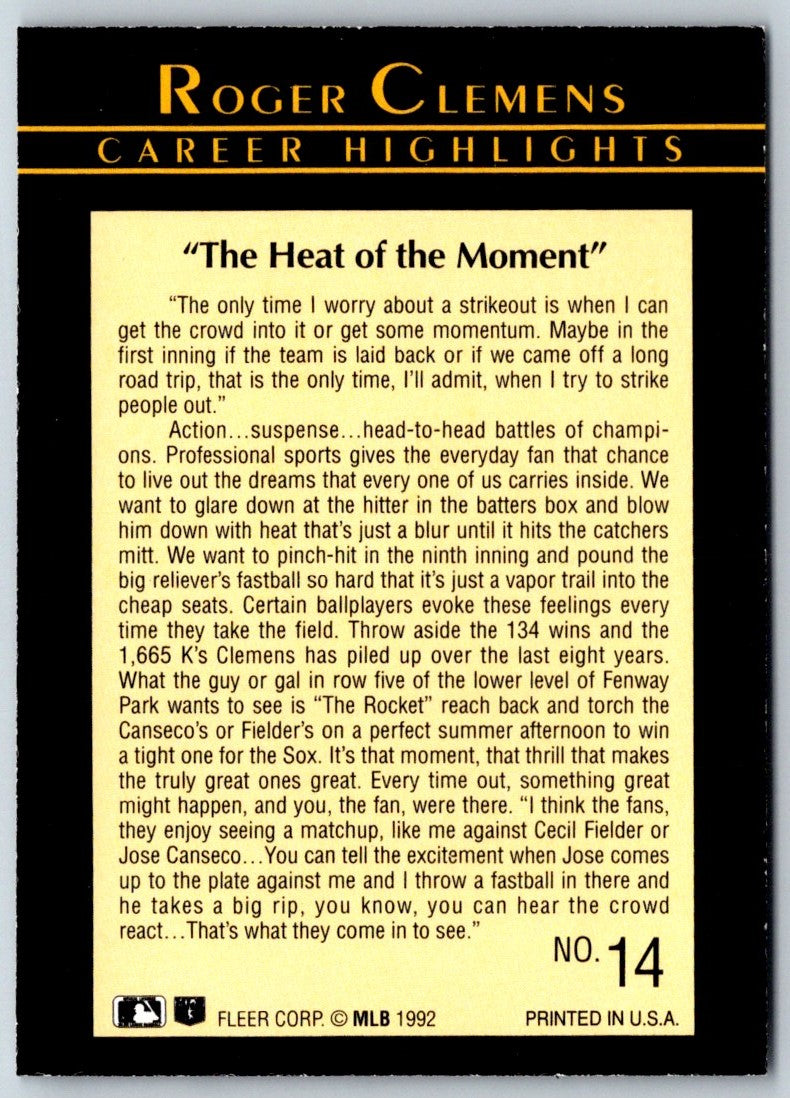 1992 Fleer Roger Clemens Roger Clemens