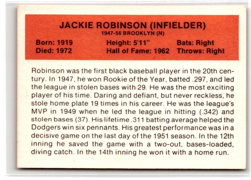 1987 Hygrade All-Time Greats Promos (Yellow Backs) Jackie Robinson