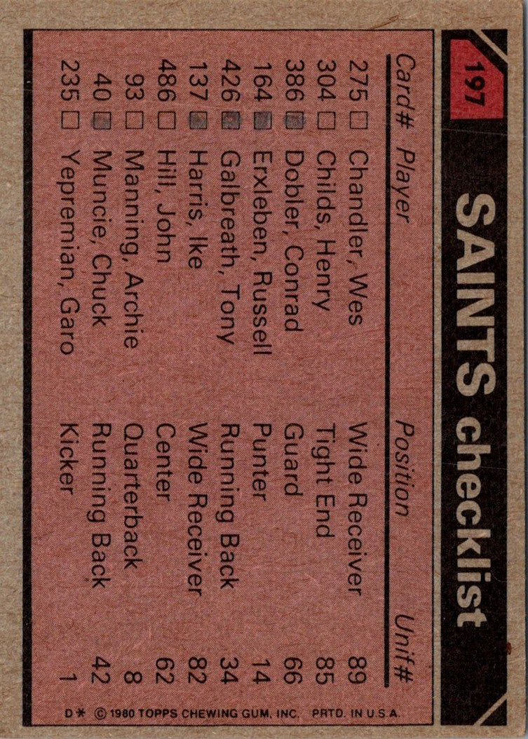 1980 Topps Chuck Muncie/Wes Chandler/Tom Myers/Elois Grooms/Don Reese