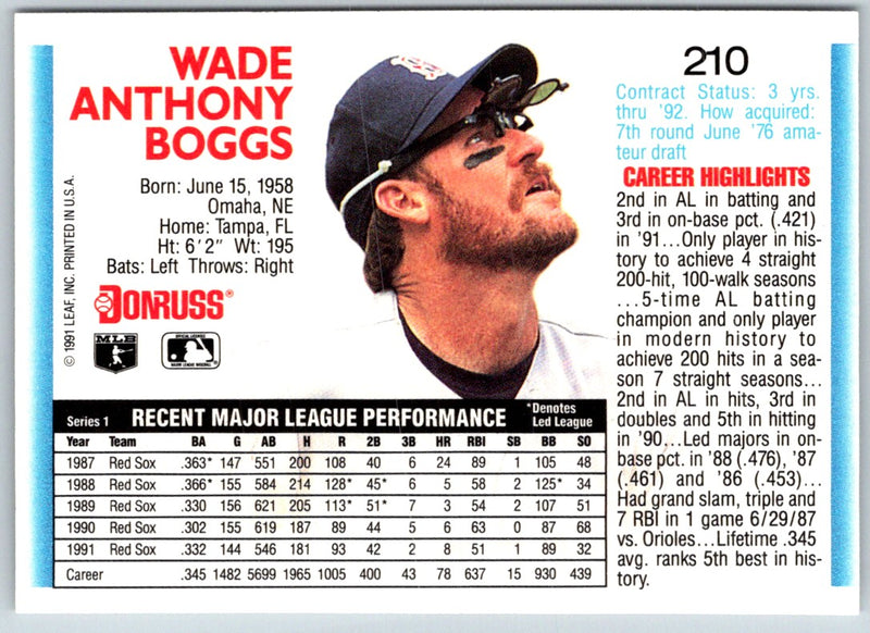 1992 Donruss Wade Boggs