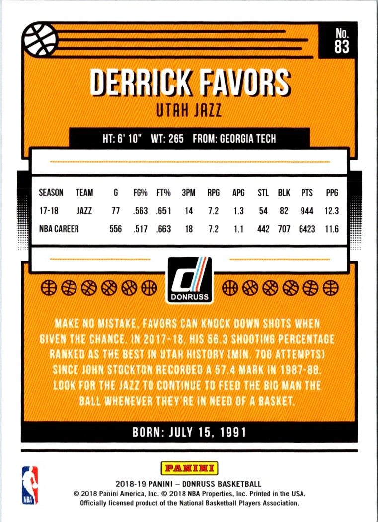 2018 Donruss Derrick Favors