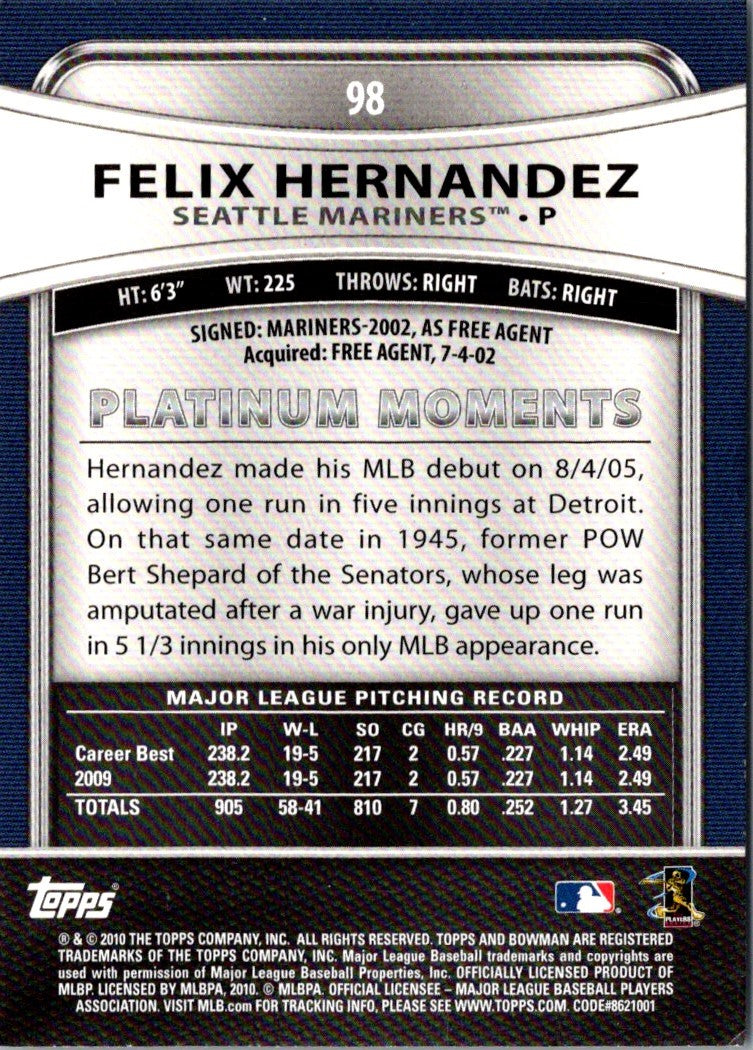 2010 Bowman Platinum Felix Hernandez