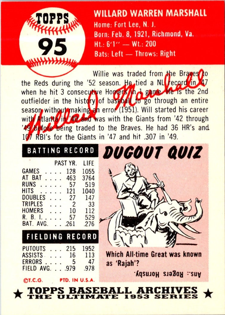 1991 Topps Archives 1953 Willard Marshall