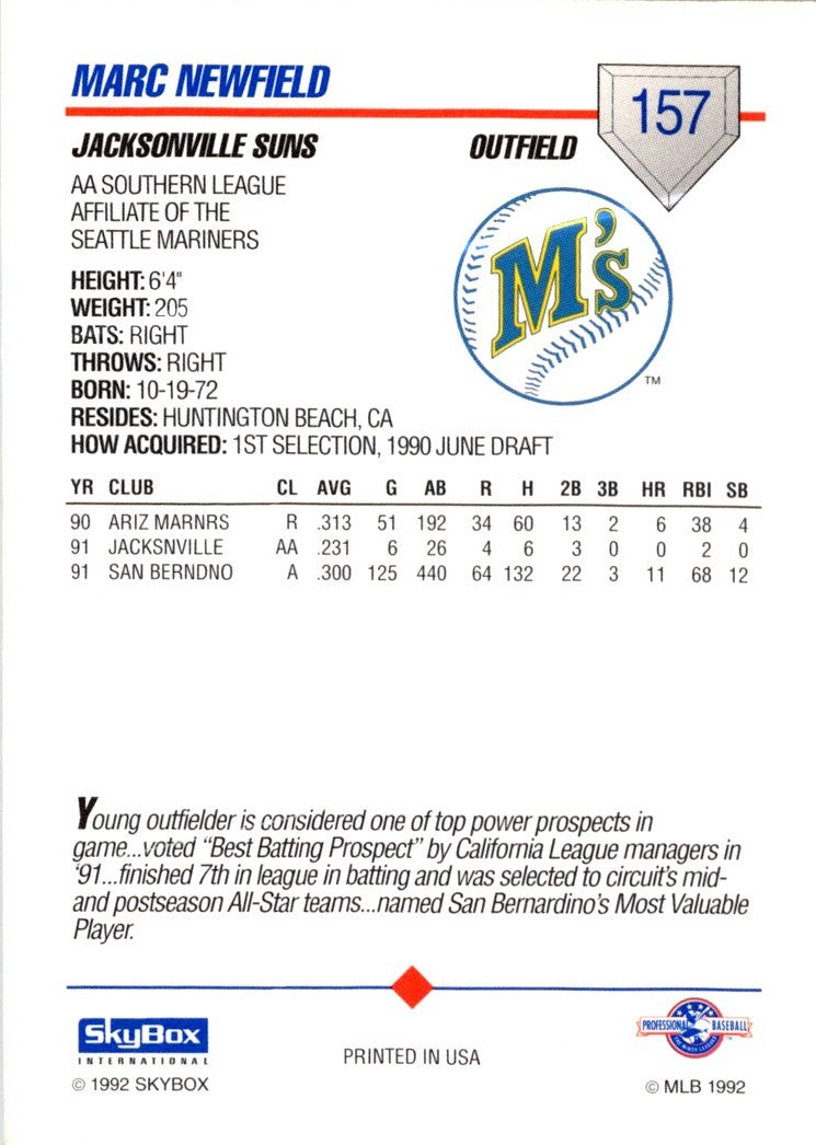 1992 SkyBox AA Marc Newfield