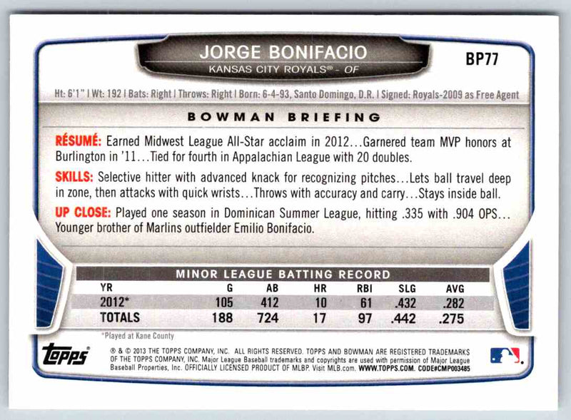 2013 Bowman Jorge Bonifacio