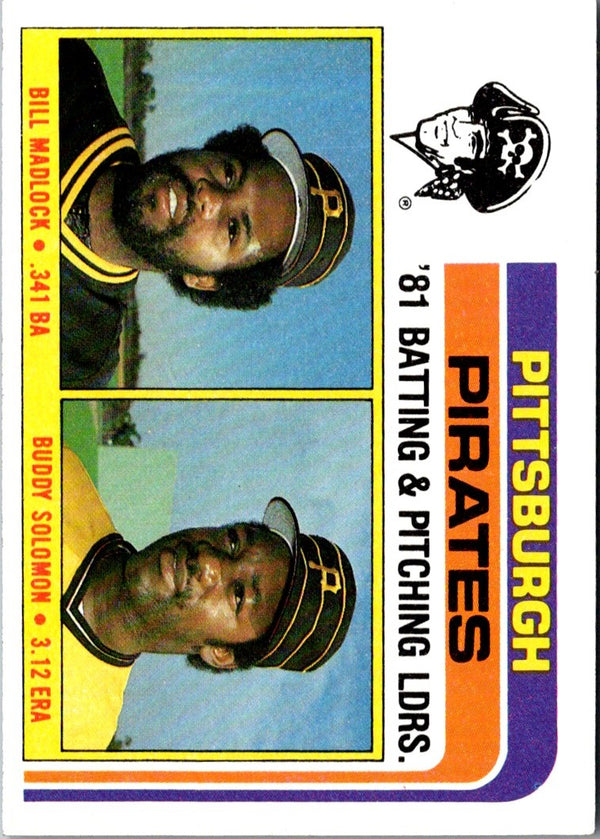 1982 Topps Pirates Team Leaders - Bill Madlock/Buddy Solomon #696