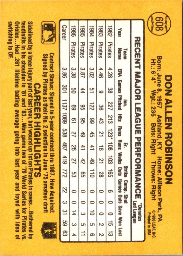 1987 Donruss Don Robinson