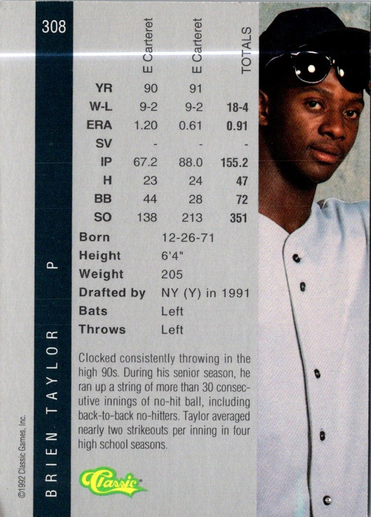 1992 Classic Draft Picks Brien Taylor