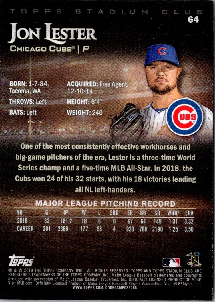 2019 Stadium Club Jon Lester