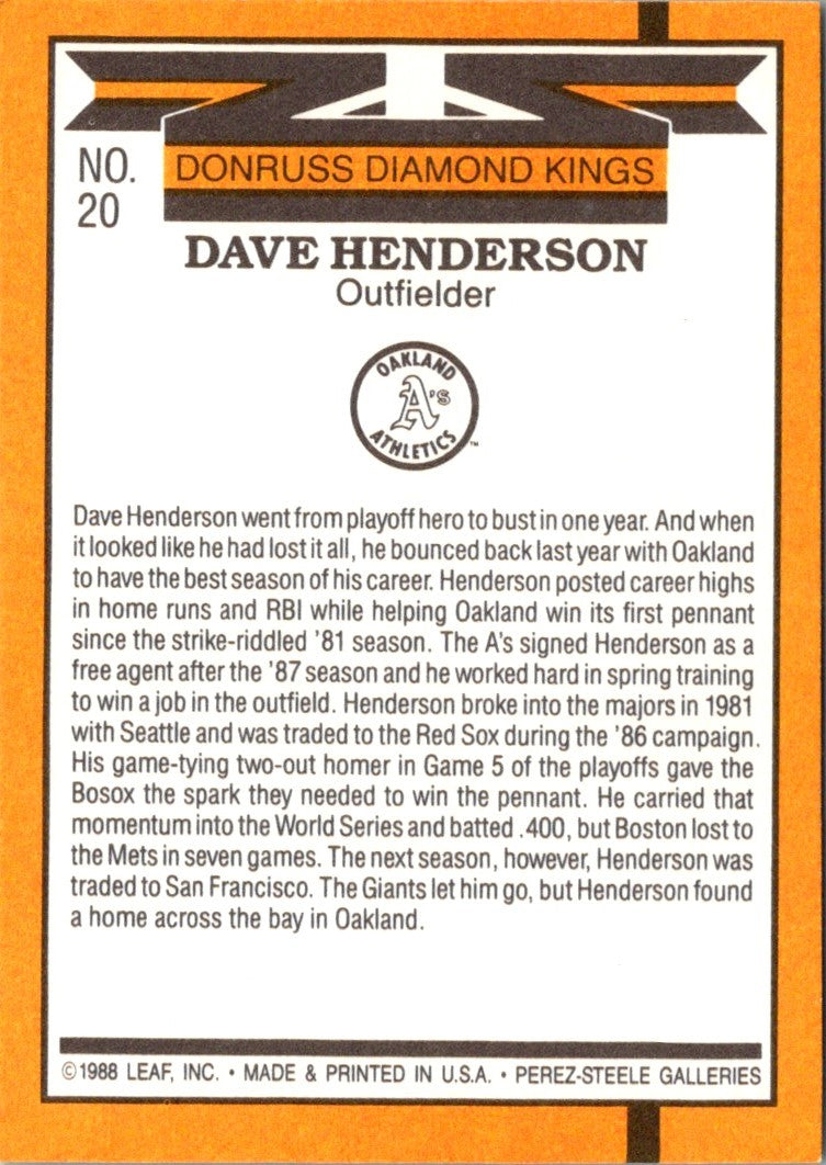 1989 Diamond Kings Dave Henderson