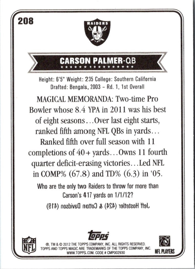 2012 Topps Magic Carson Palmer