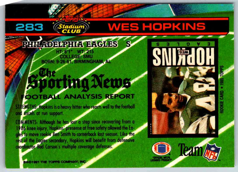 1994 Topps Stadium Club Football Wes Hopkins