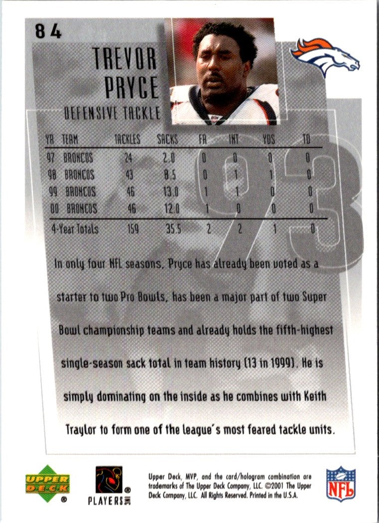 2001 Upper Deck MVP Trevor Pryce