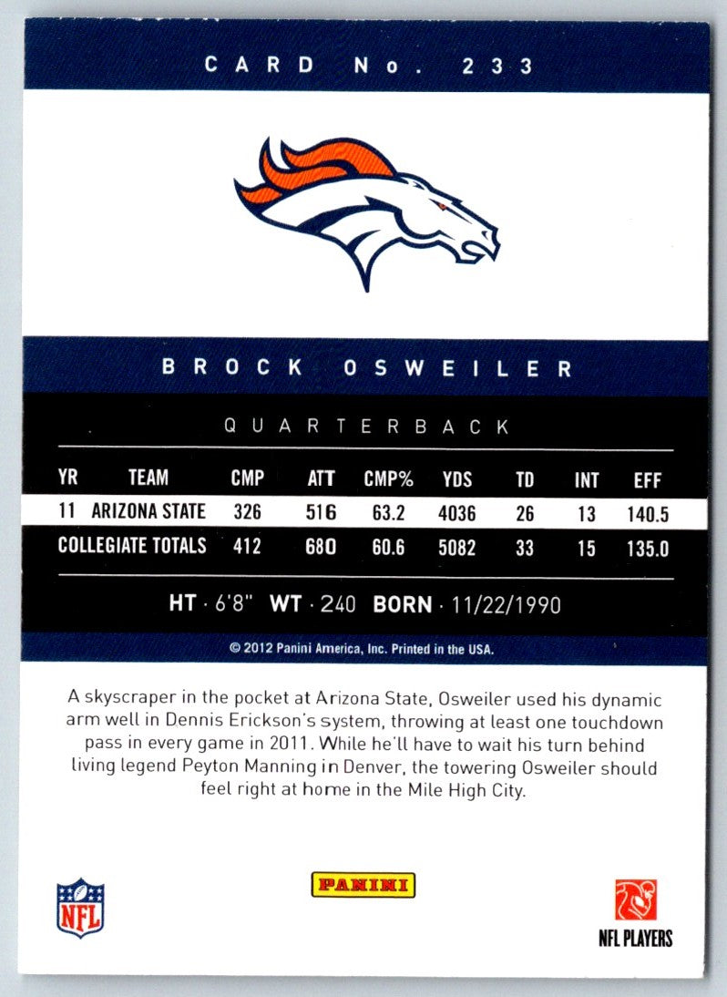 2012 Panini Prestige Brock Osweiler