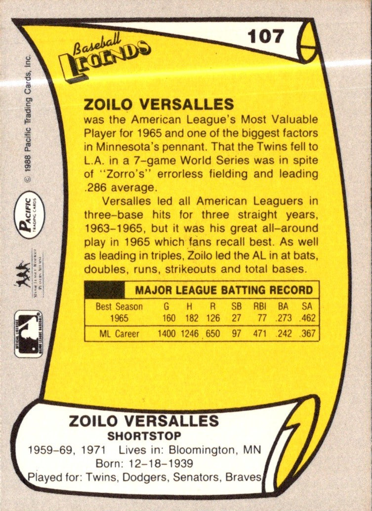 1988 Pacific Legends I Zoilo Versalles