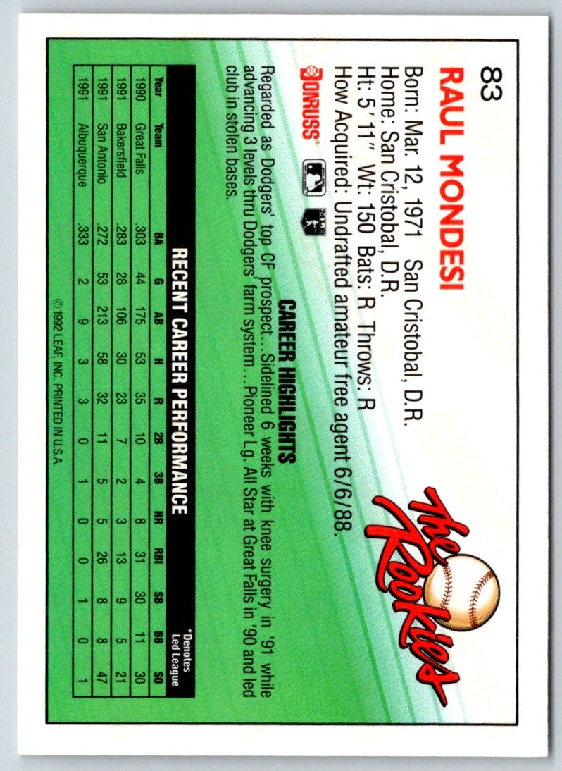 1992 Donruss The Rookies Raul Mondesi
