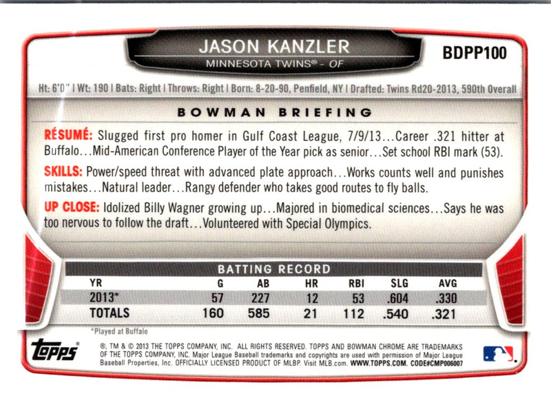 2013 Bowman Chrome Jason Kanzler